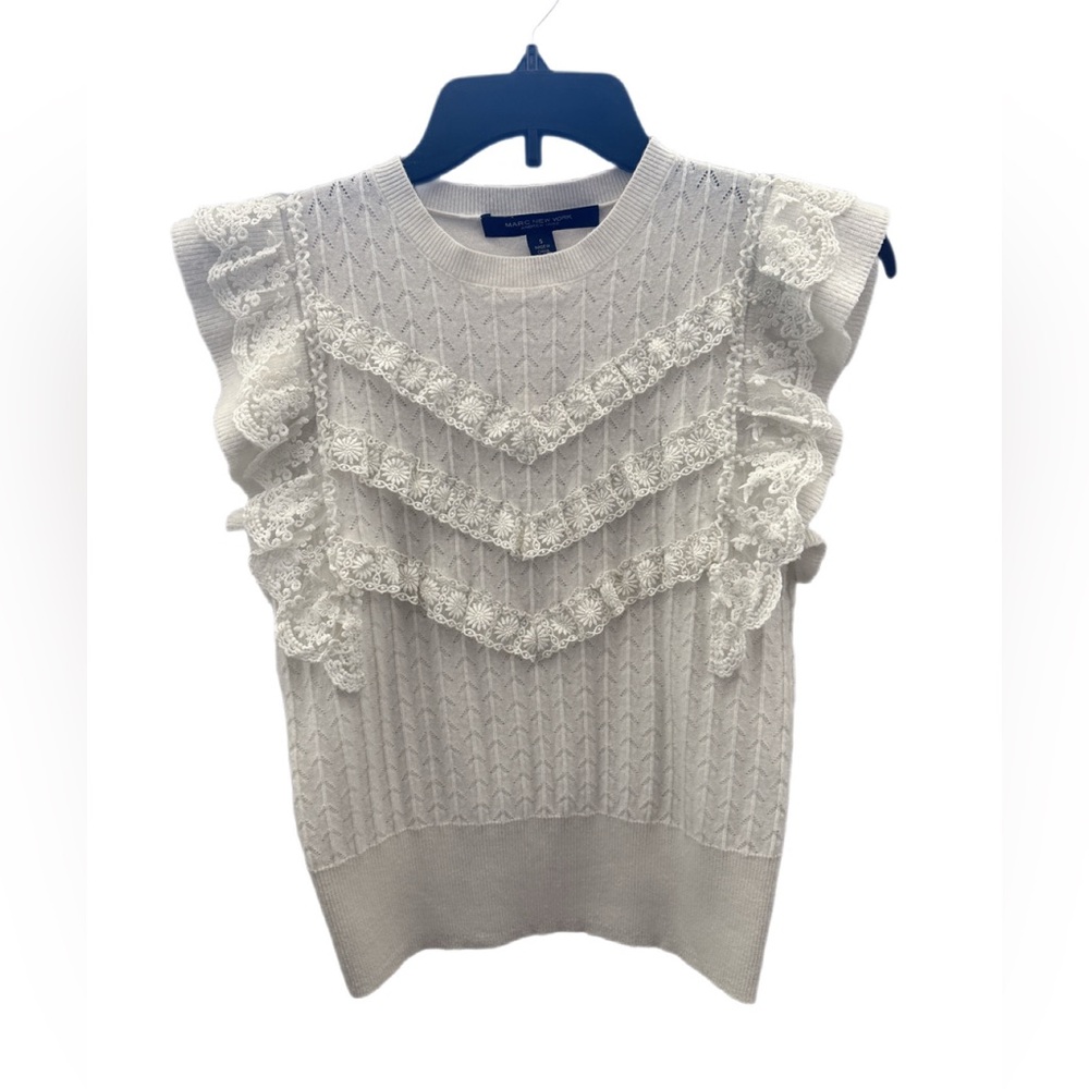 Marc New York White Lace Ruffle Blouse